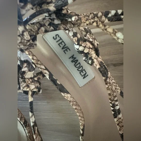 Steve Madden Snake Print Ankle Tie Heel 6 - Picture 4 of 8